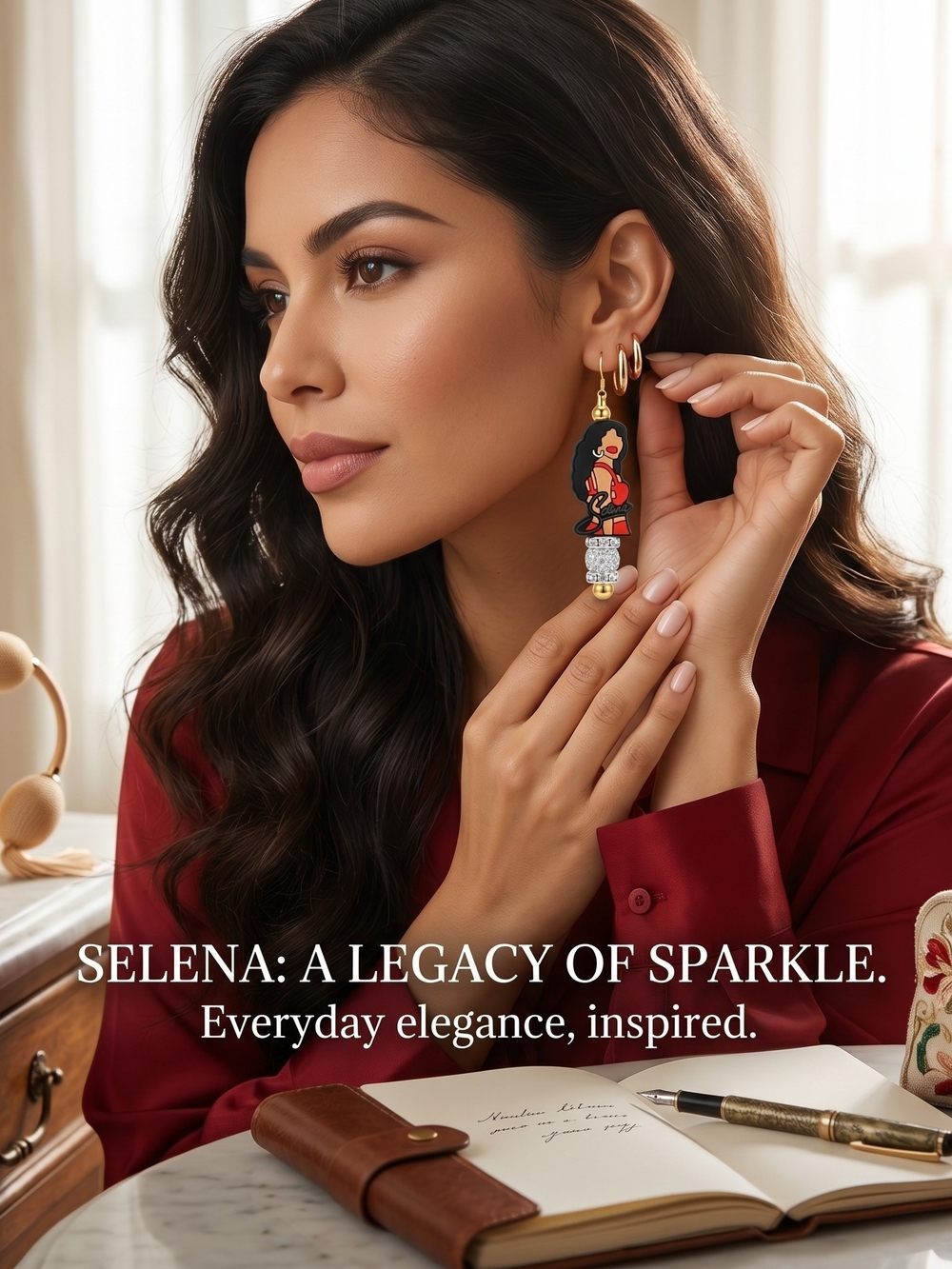 Selena Sterling Silver Red and Black Drop Rhinestone Earrings W/Gift Box - Picture 7 of 11